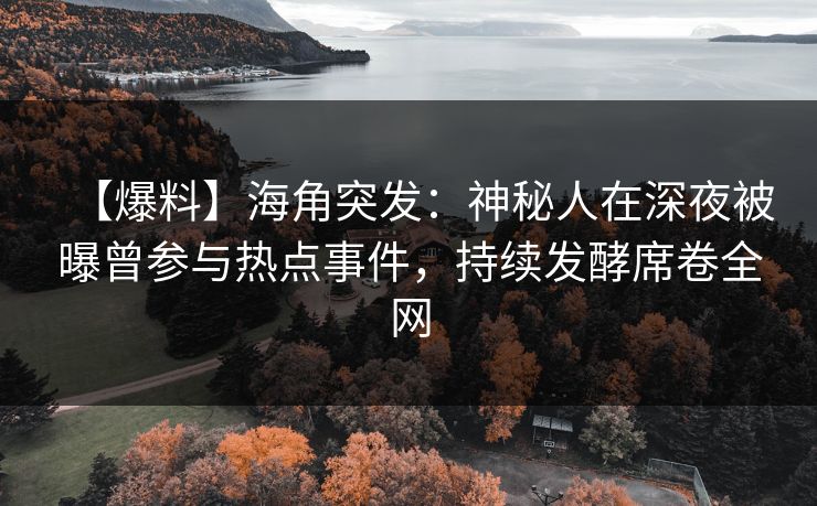 【爆料】海角突发：神秘人在深夜被曝曾参与热点事件，持续发酵席卷全网
