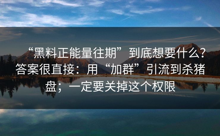 “黑料正能量往期”到底想要什么？答案很直接：用“加群”引流到杀猪盘；一定要关掉这个权限