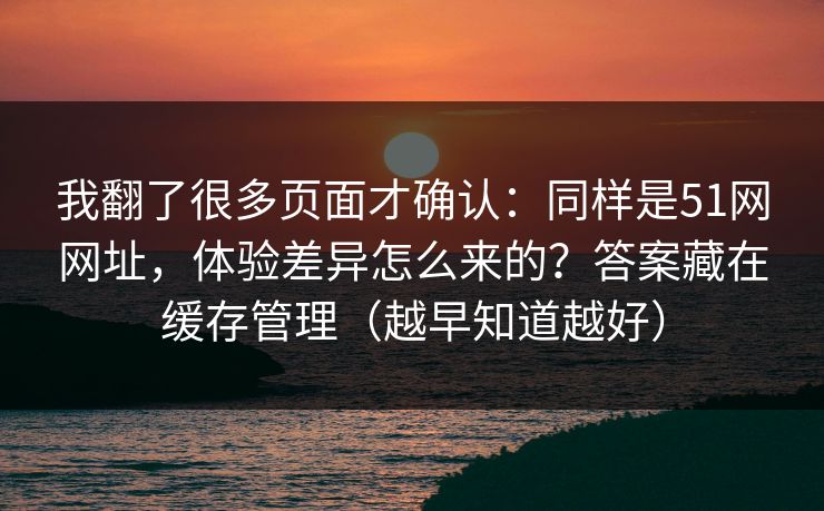 我翻了很多页面才确认：同样是51网网址，体验差异怎么来的？答案藏在缓存管理（越早知道越好）